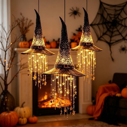 Lighted witch hat hanging - witch,